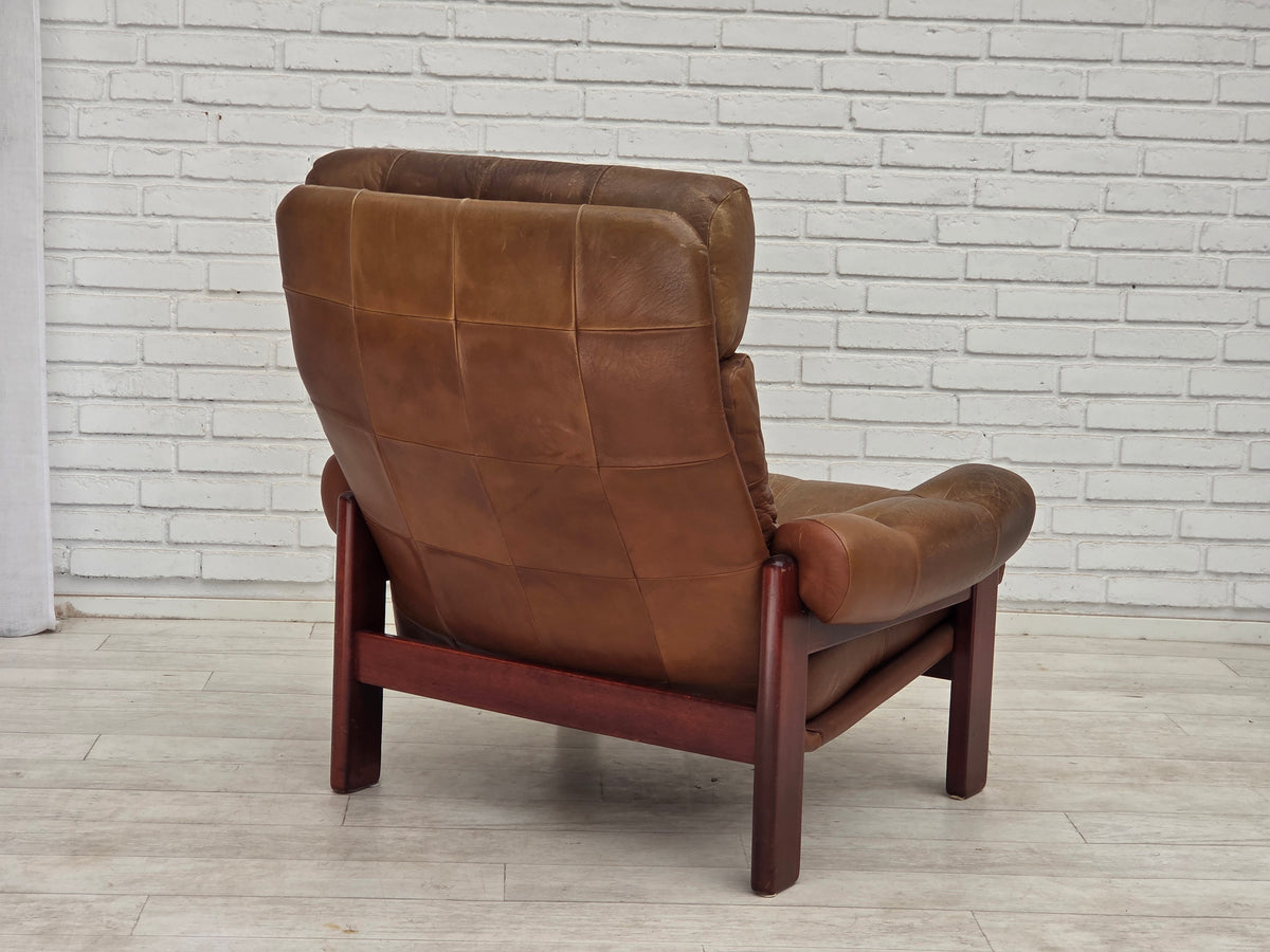 1970s, Swedish design, armchair with footstool, furniture leather.