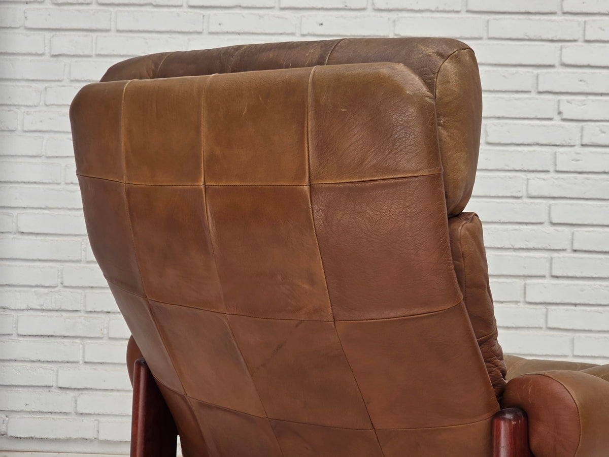 1970s, Swedish design, armchair with footstool, furniture leather.