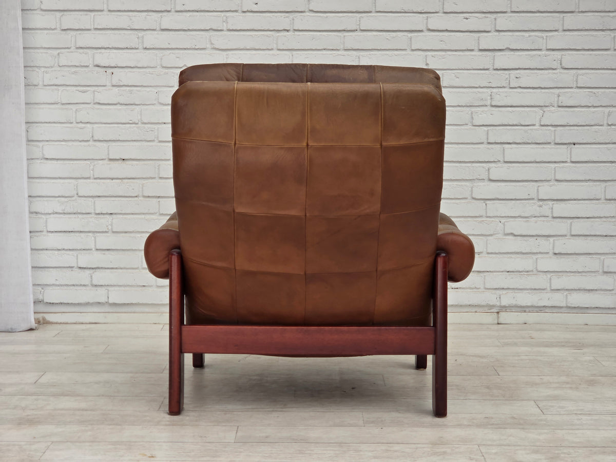 1970s, Swedish design, armchair with footstool, furniture leather.