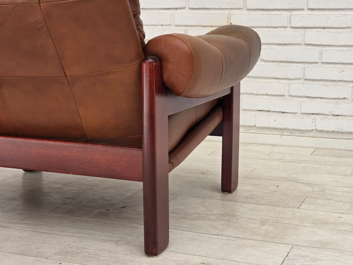 1970s, Swedish design, armchair with footstool, furniture leather.