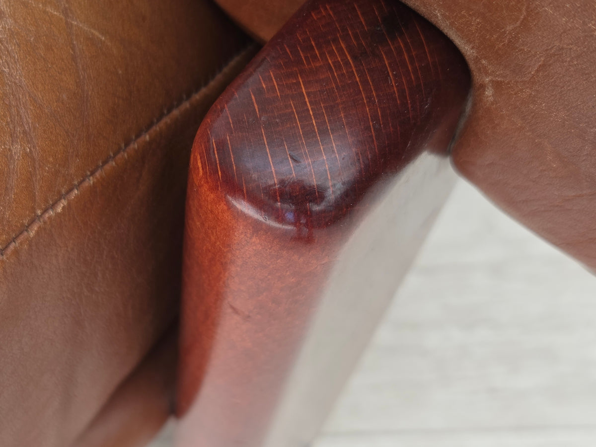 1970s, Swedish design, armchair with footstool, furniture leather.