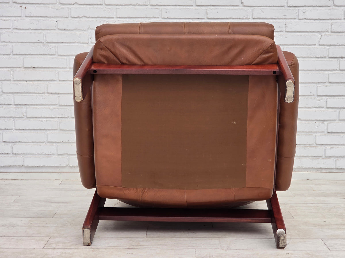 1970s, Swedish design, armchair with footstool, furniture leather.