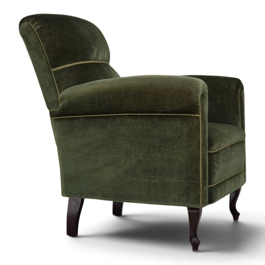 1950s, Danish highback relax armchair, furniture velour, beech wood.