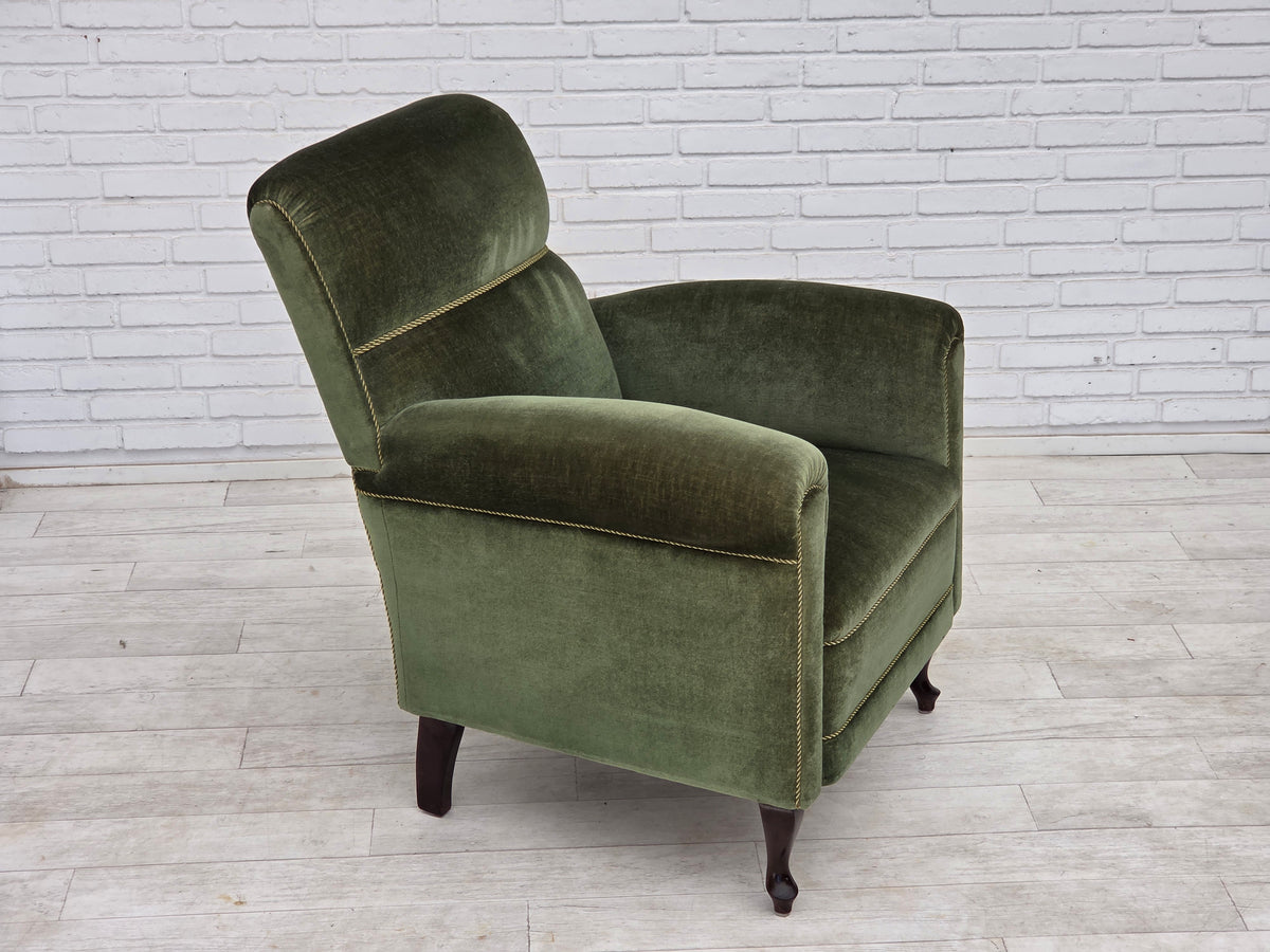 1950s, Danish highback relax armchair, furniture velour, beech wood.