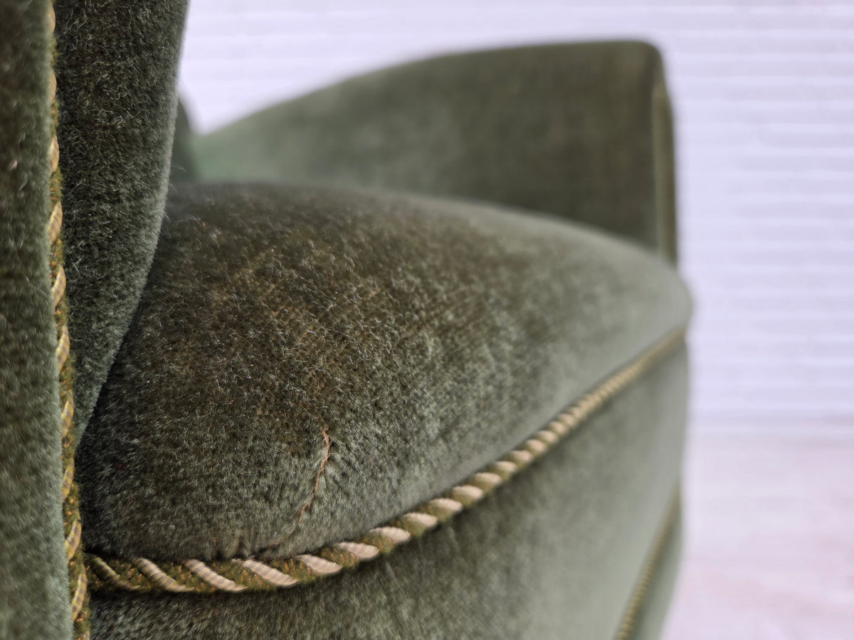 1950s, Danish highback relax armchair, furniture velour, beech wood.
