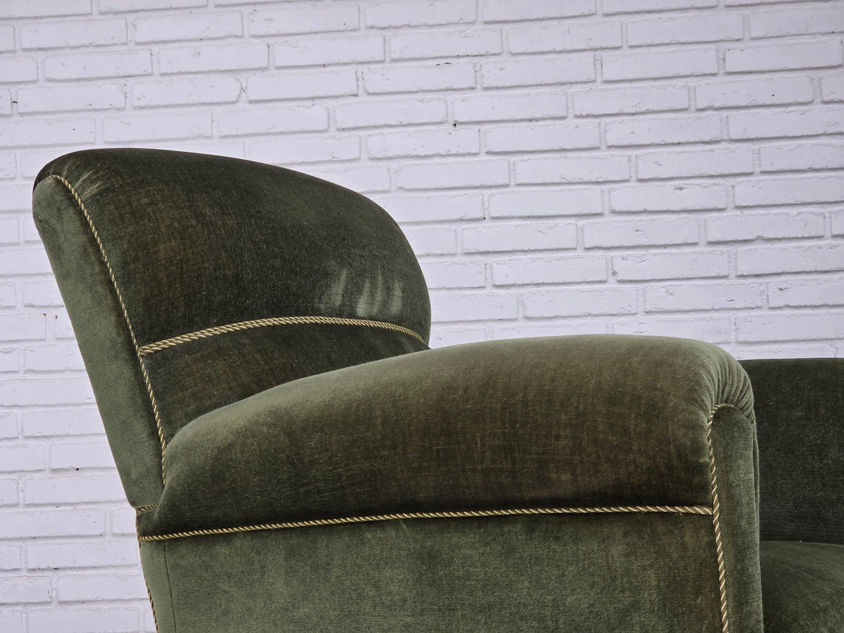 1950s, Danish highback relax armchair, furniture velour, beech wood.
