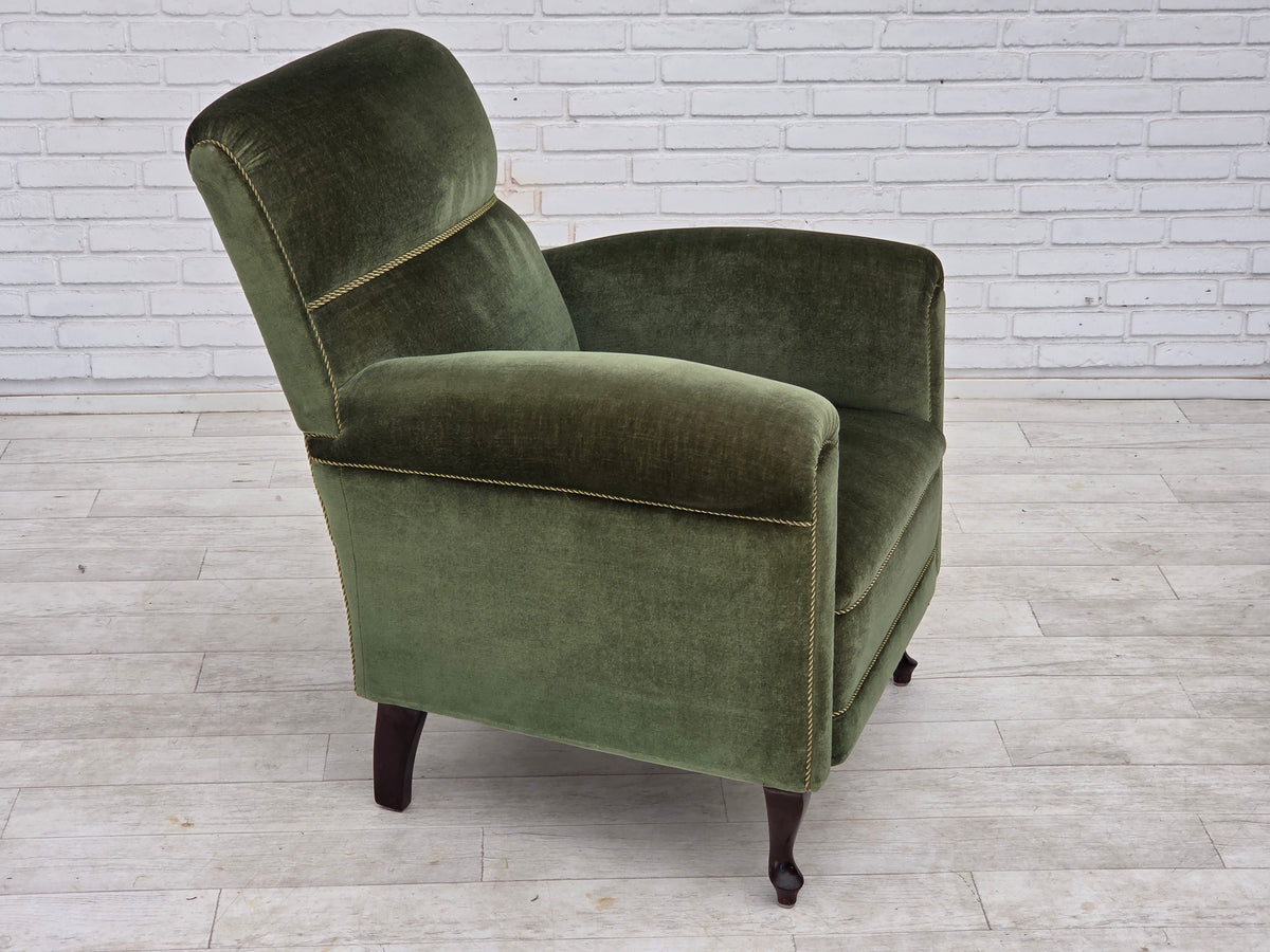 1950s, Danish highback relax armchair, furniture velour, beech wood.