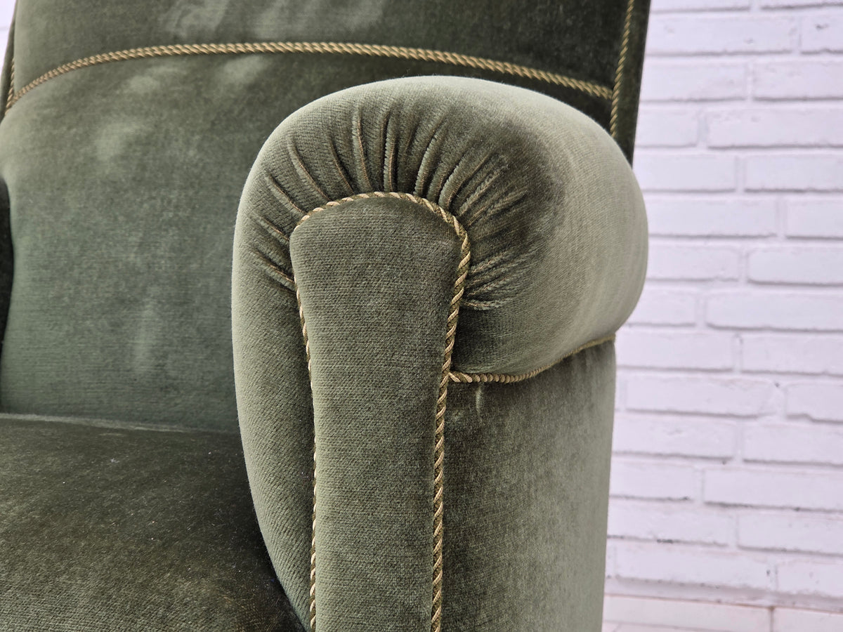 1950s, Danish highback relax armchair, furniture velour, beech wood.