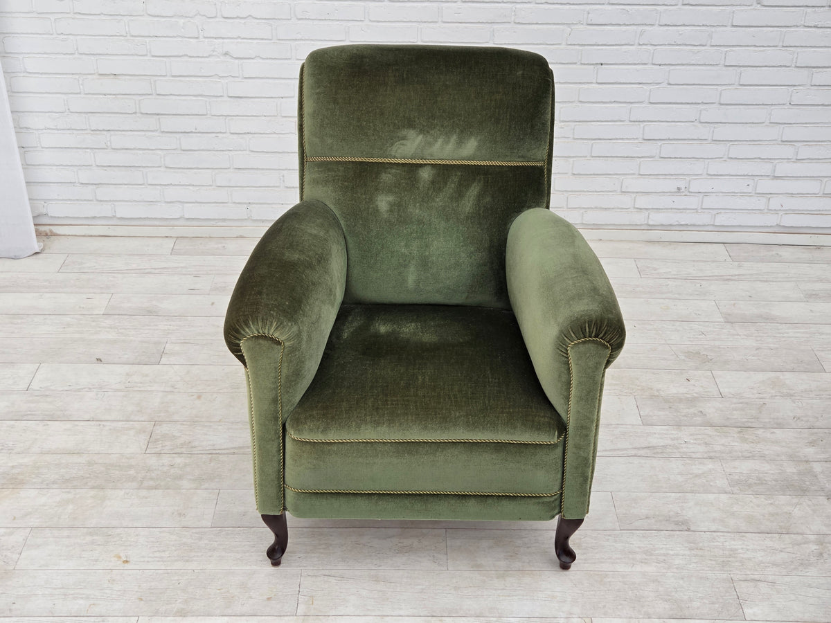 1950s, Danish highback relax armchair, furniture velour, beech wood.
