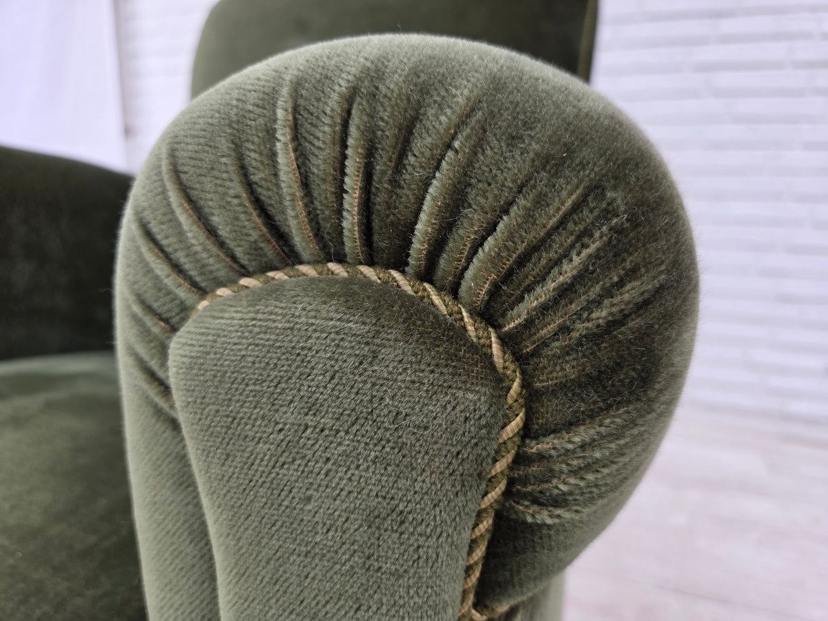 1950s, Danish highback relax armchair, furniture velour, beech wood.