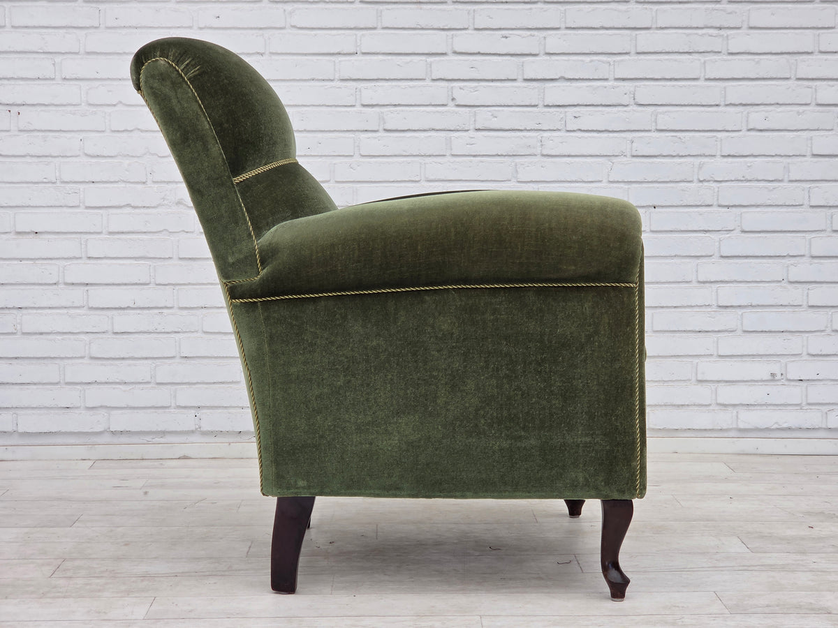 1950s, Danish highback relax armchair, furniture velour, beech wood.
