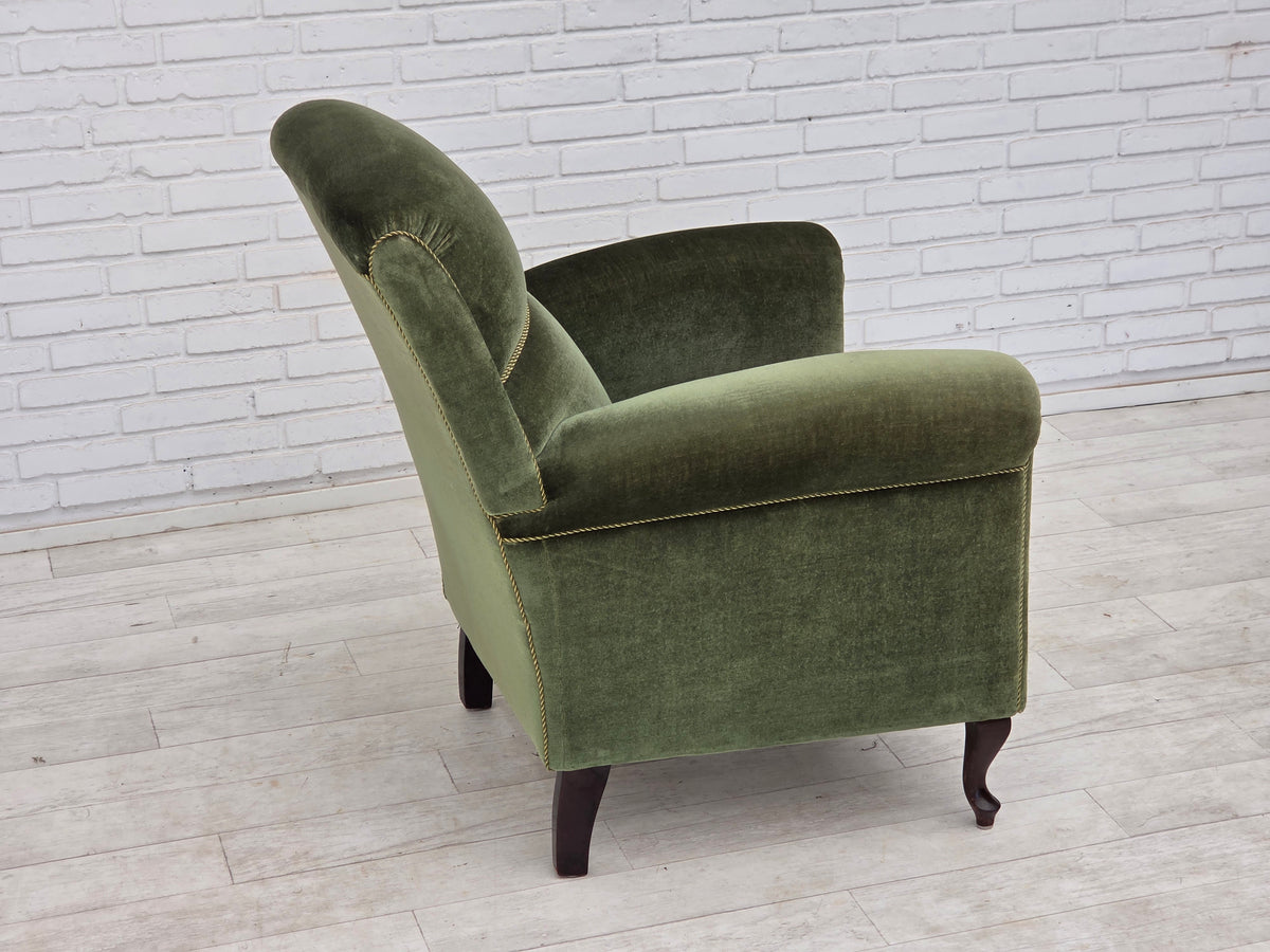 1950s, Danish highback relax armchair, furniture velour, beech wood.