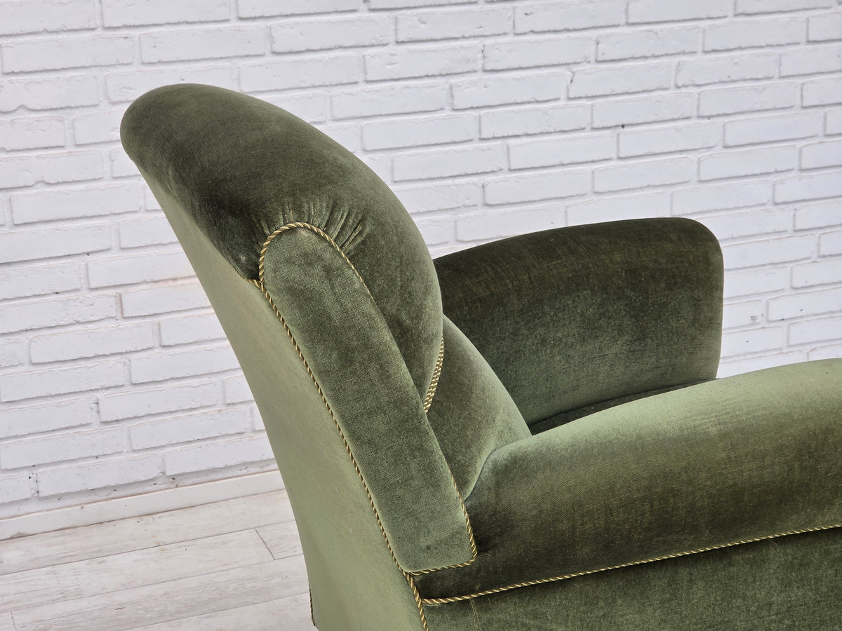 1950s, Danish highback relax armchair, furniture velour, beech wood.