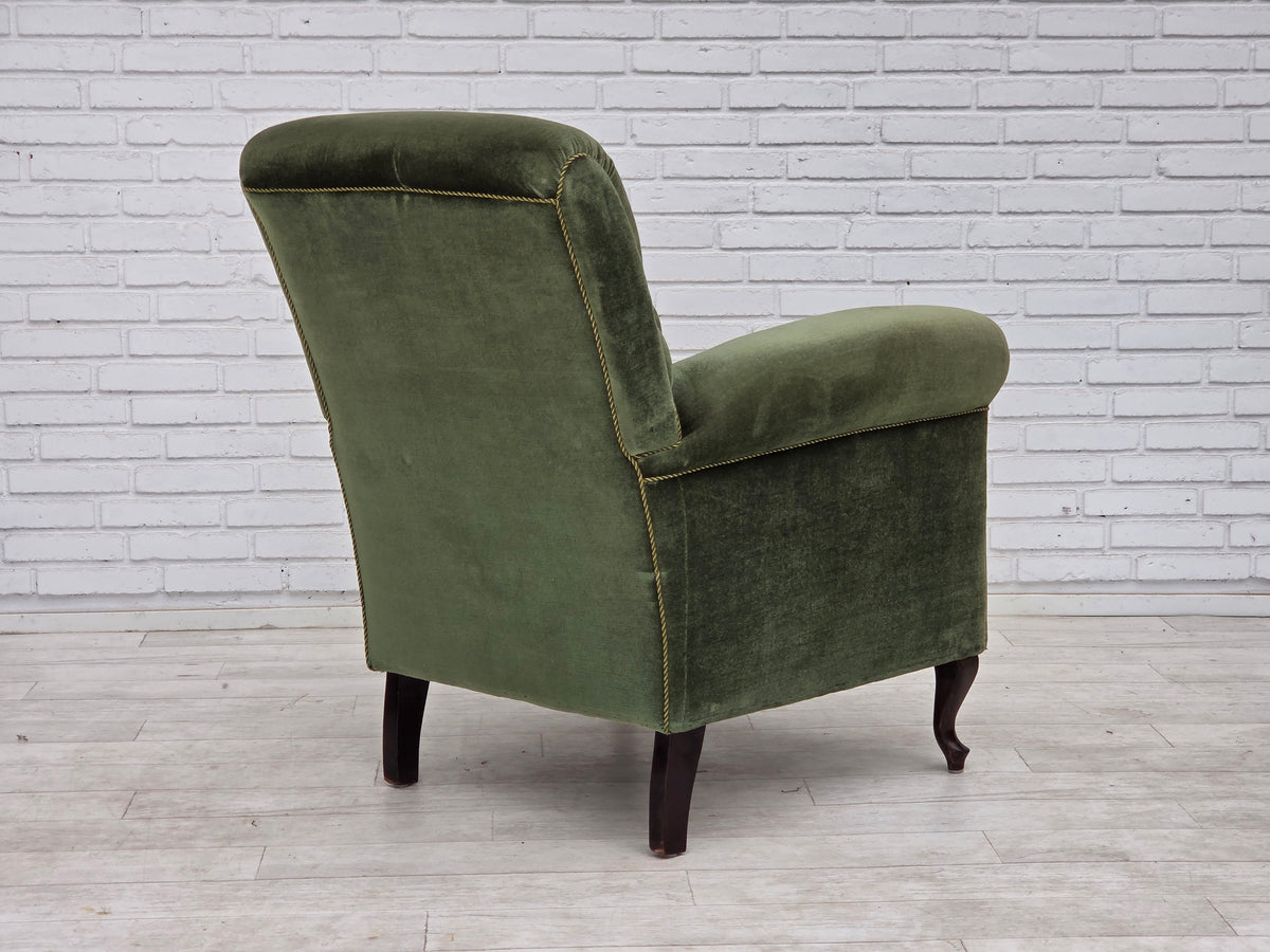 1950s, Danish highback relax armchair, furniture velour, beech wood.