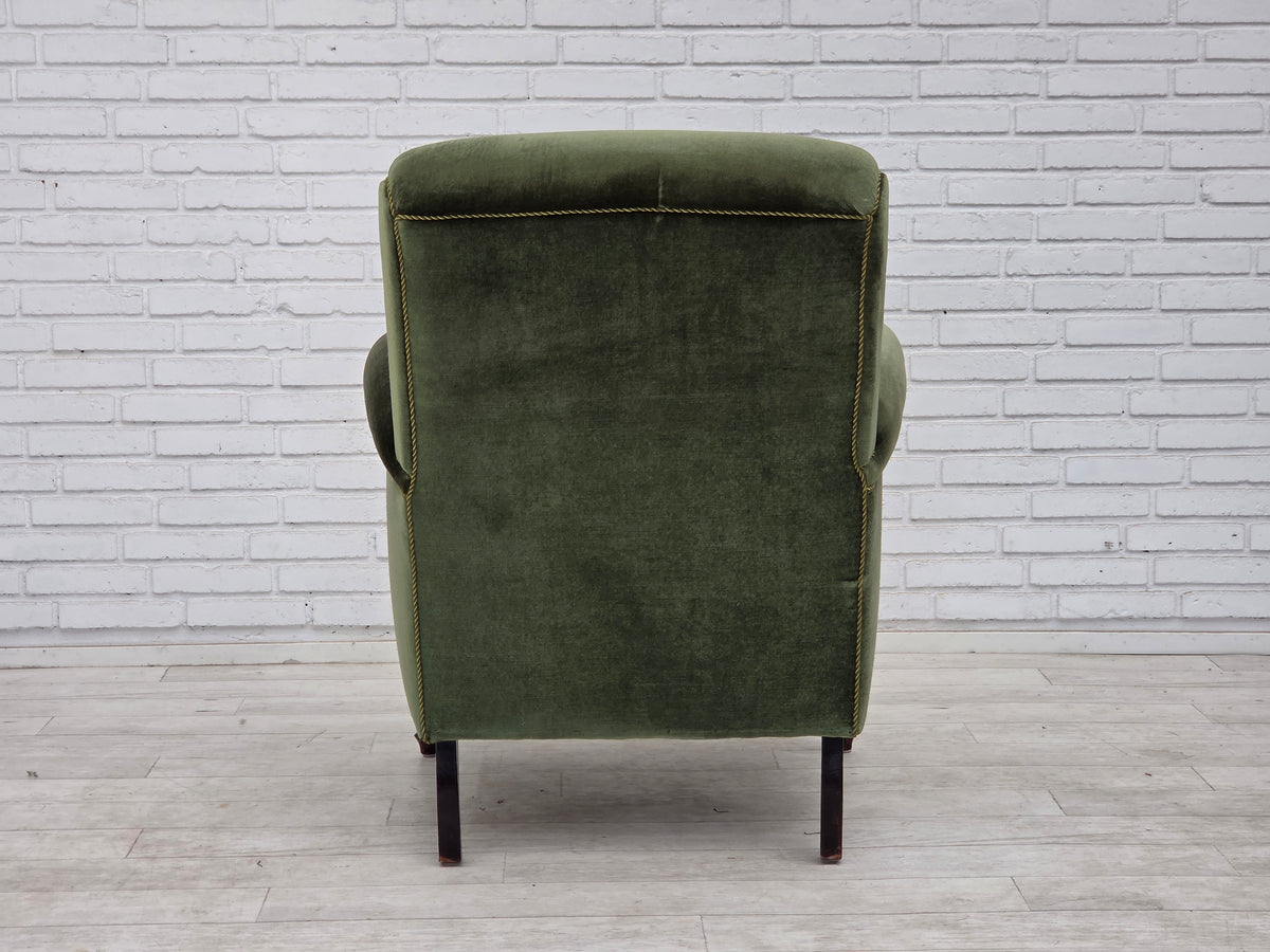 1950s, Danish highback relax armchair, furniture velour, beech wood.