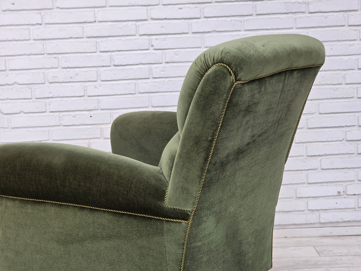 1950s, Danish highback relax armchair, furniture velour, beech wood.