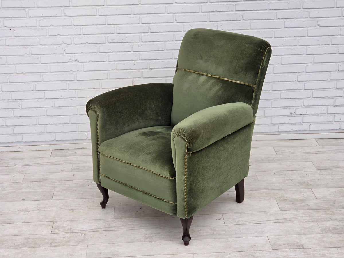 1950s, Danish highback relax armchair, furniture velour, beech wood.