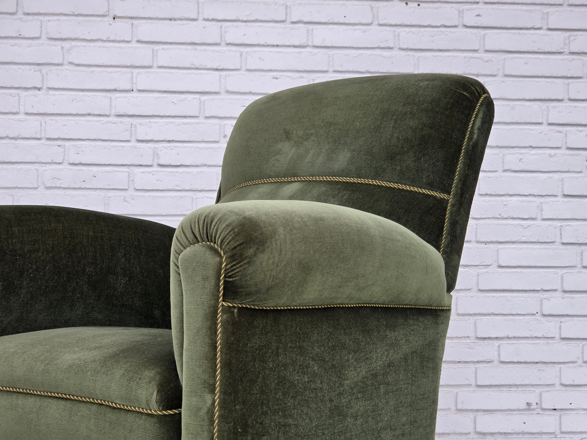 1950s, Danish highback relax armchair, furniture velour, beech wood.