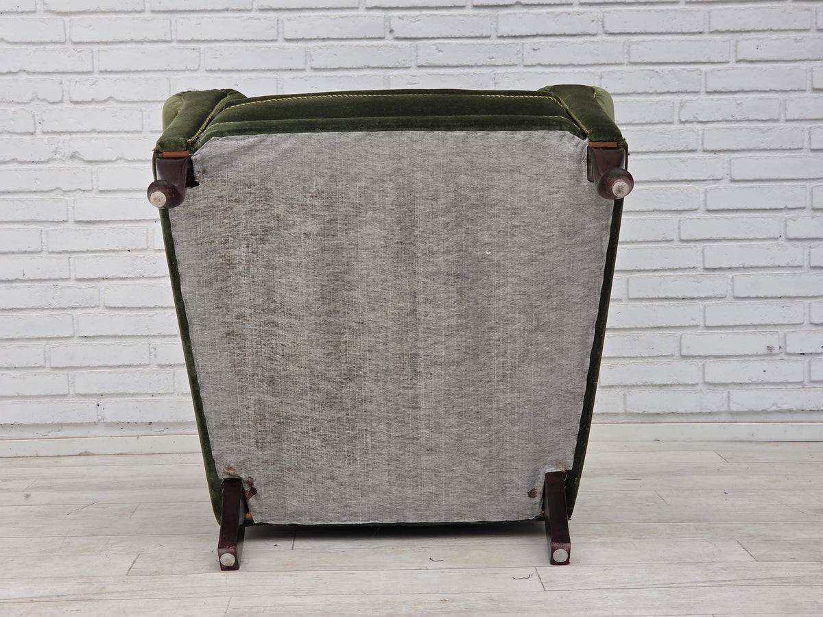 1950s, Danish highback relax armchair, furniture velour, beech wood.