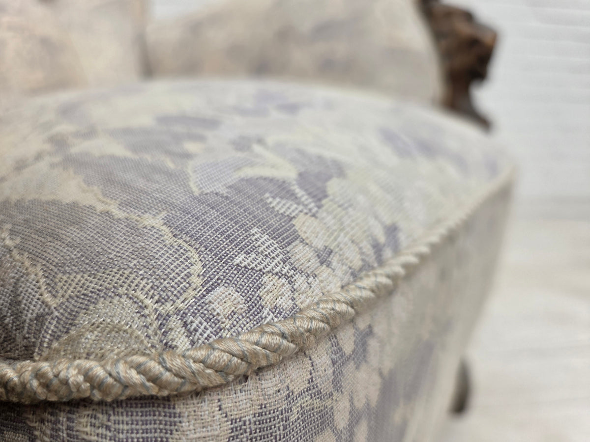 1960s, Danish armchair, furniture jacquard fabric, hand carved ash wood.