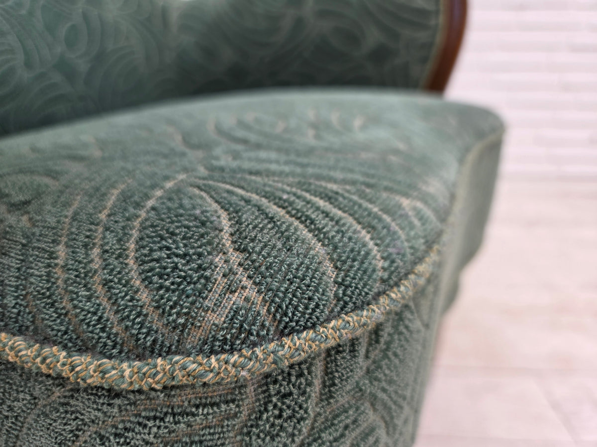 1960s, Danish armchair, green furniture velour, beech wood.