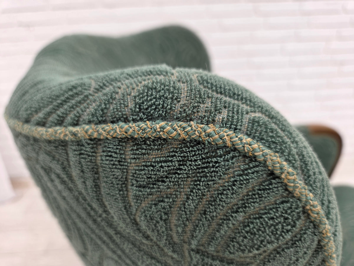 1960s, Danish armchair, green furniture velour, beech wood.