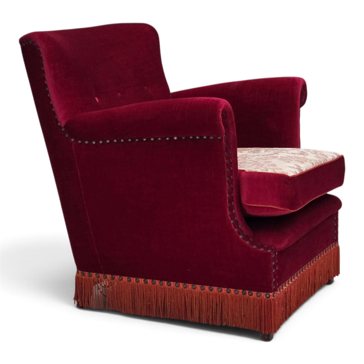 1970s, Danish armchair, furniture velour, ash wood legs.
