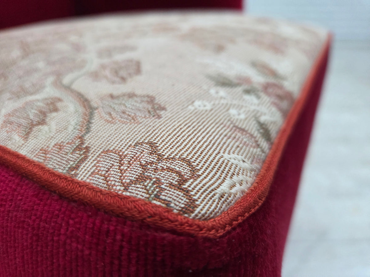 1970s, Danish armchair, furniture velour, ash wood legs.