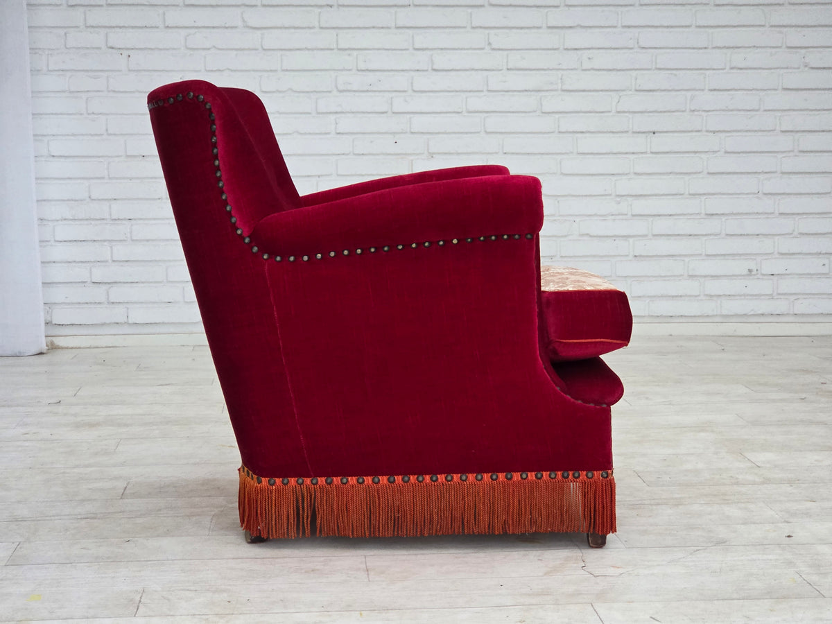 1970s, Danish armchair, furniture velour, ash wood legs.