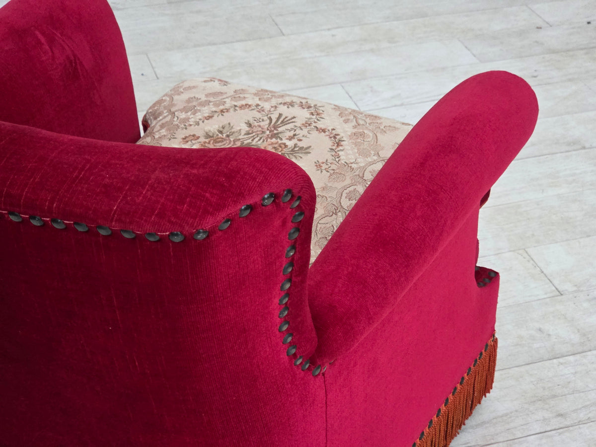 1970s, Danish armchair, furniture velour, ash wood legs.