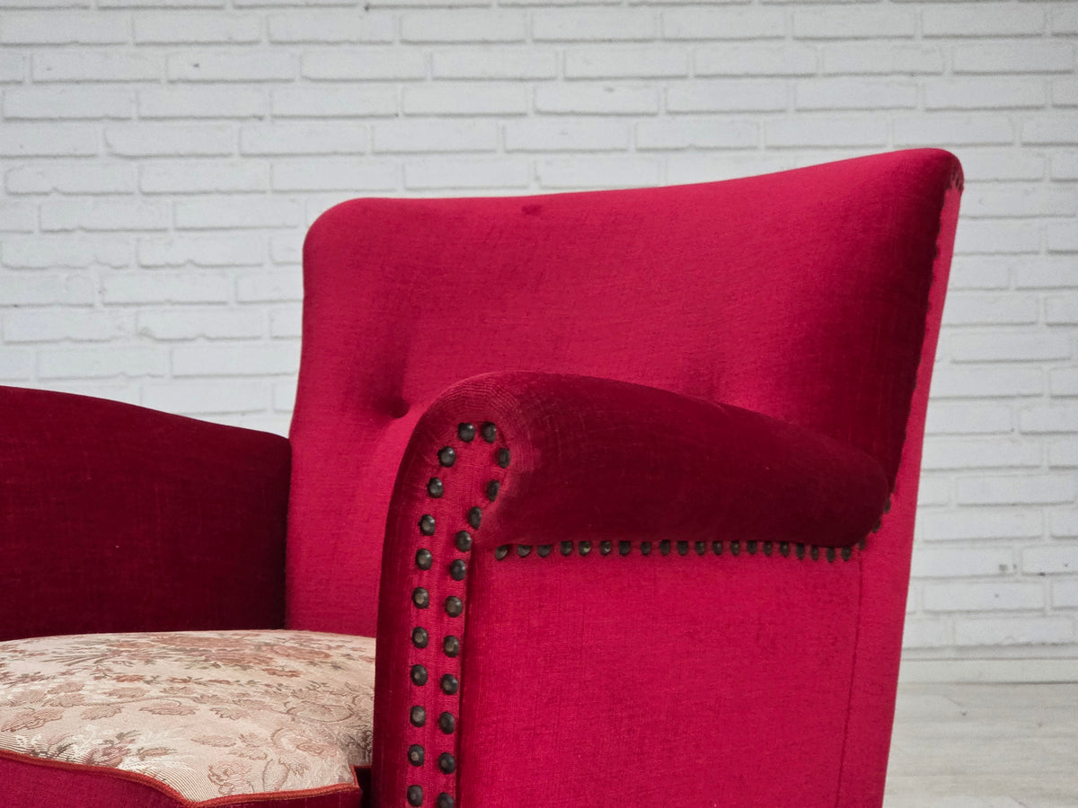 1970s, Danish armchair, furniture velour, ash wood legs.