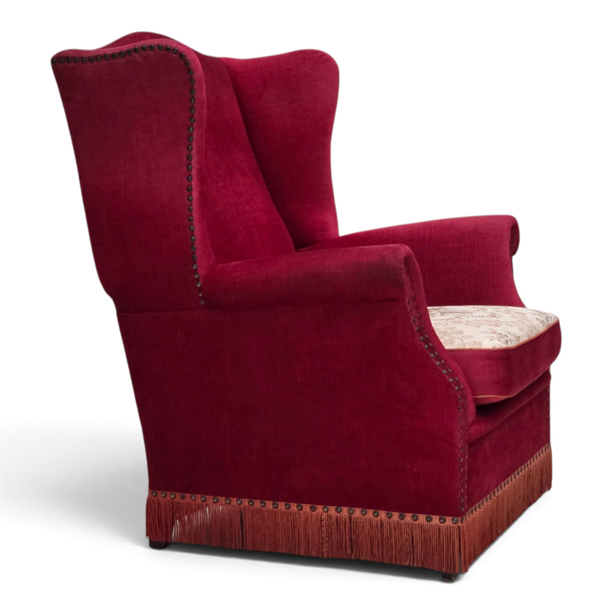 1970s, Danish highback armchair, furniture velour, ash wood legs.