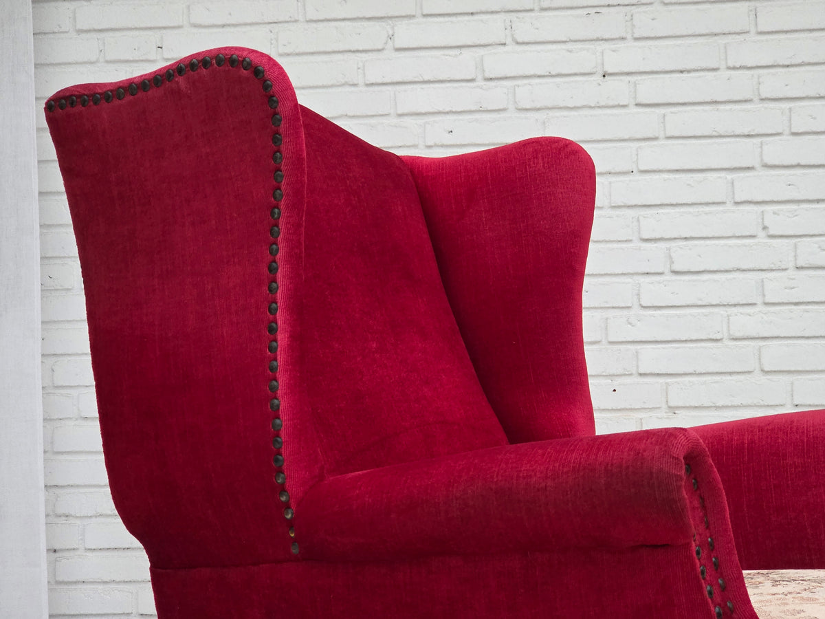 1970s, Danish highback armchair, furniture velour, ash wood legs.