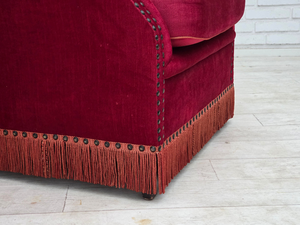 1970s, Danish highback armchair, furniture velour, ash wood legs.