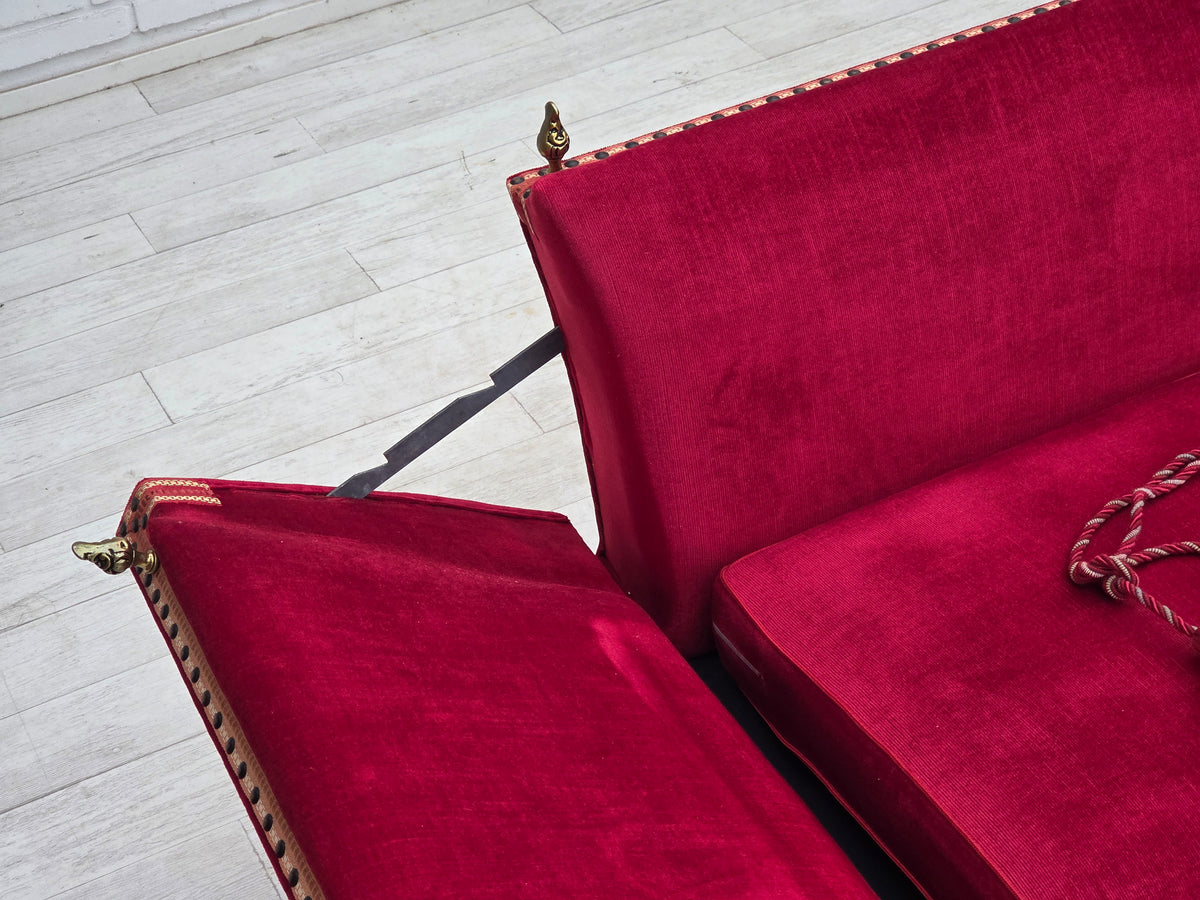 1970s, Danish 2-seater "Spanish" drop arm sofa, furniture velour.