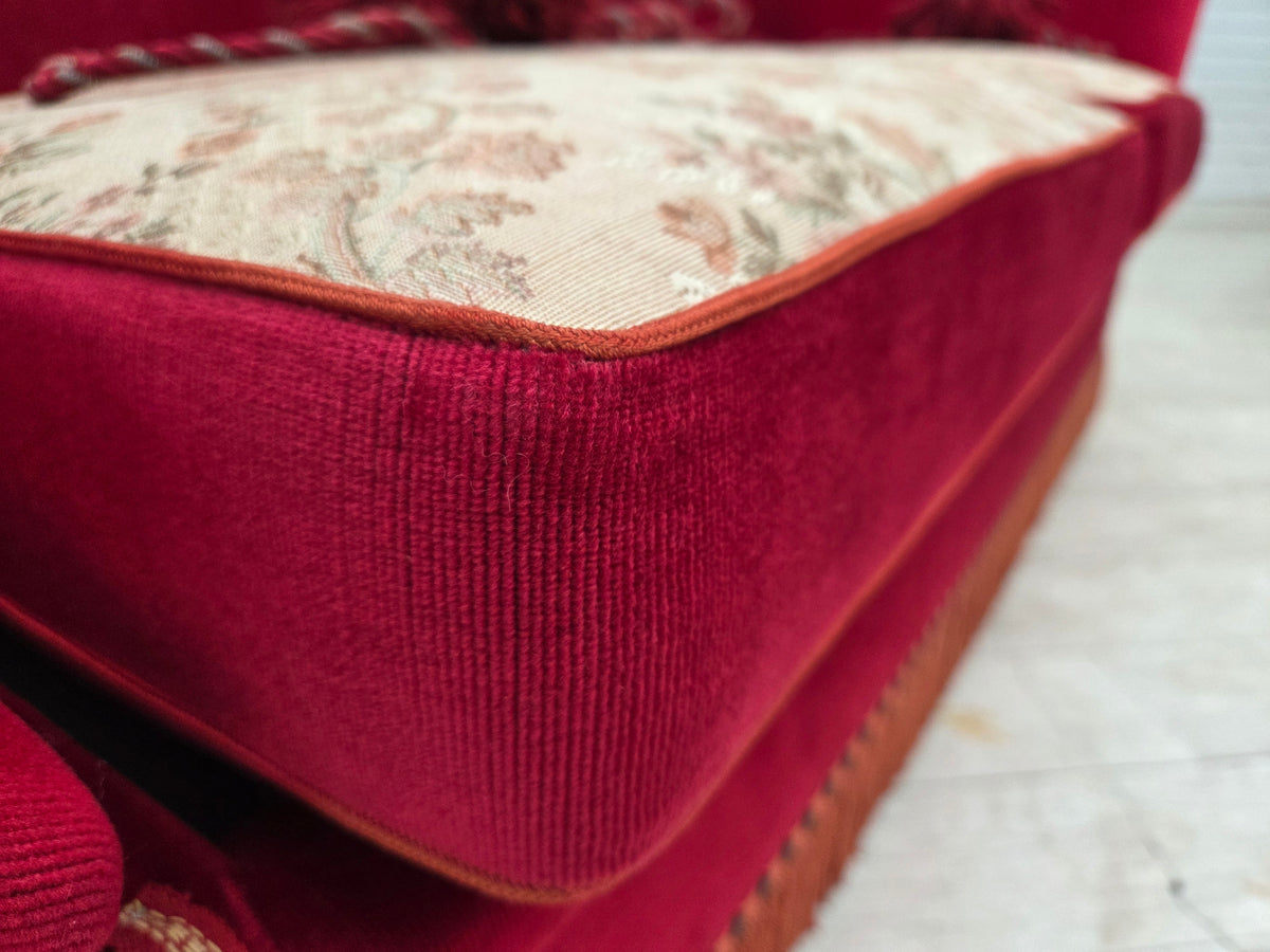 1970s, Danish 2-seater "Spanish" drop arm sofa, furniture velour.