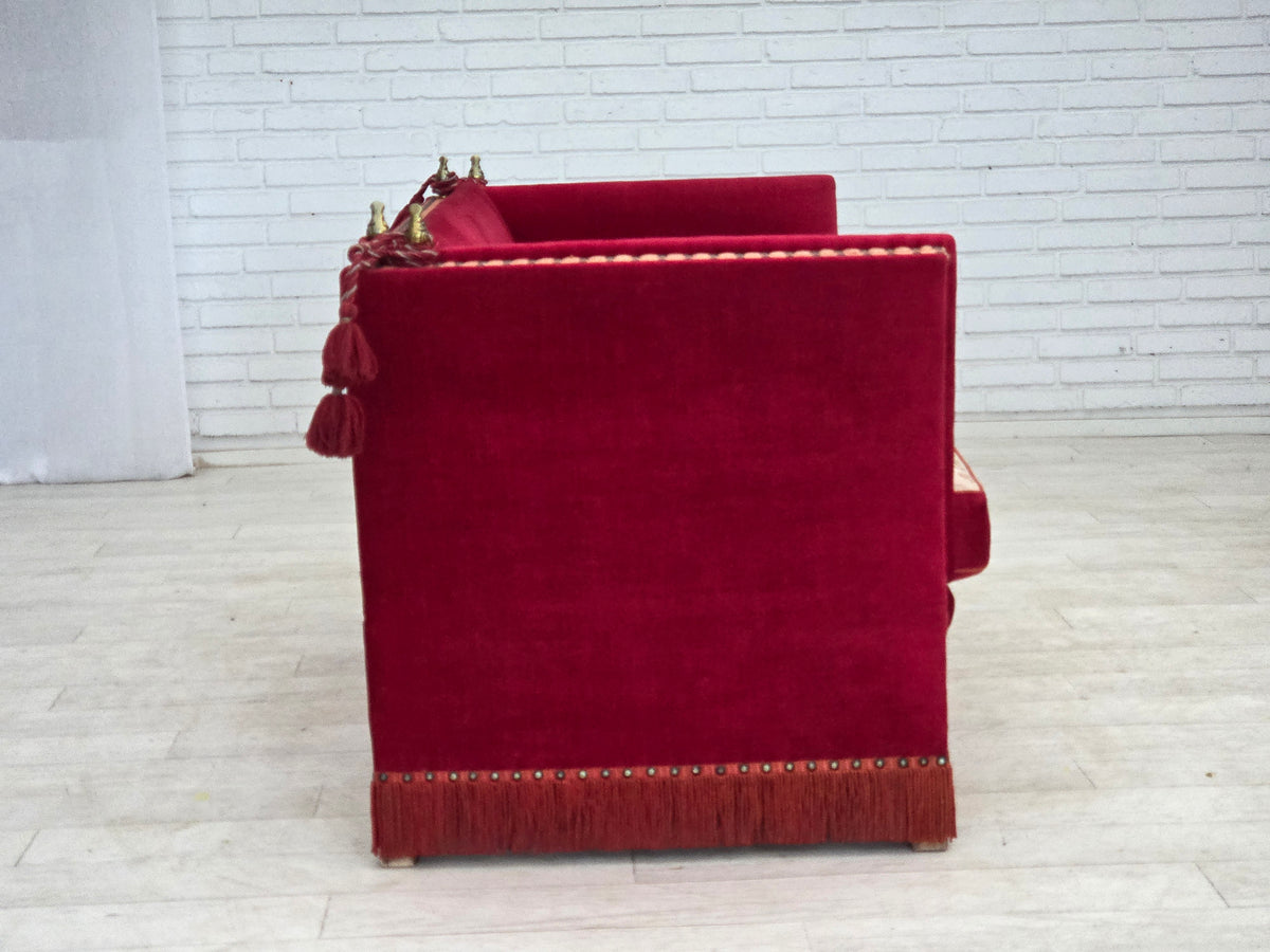 1970s, Danish 2-seater "Spanish" drop arm sofa, furniture velour.