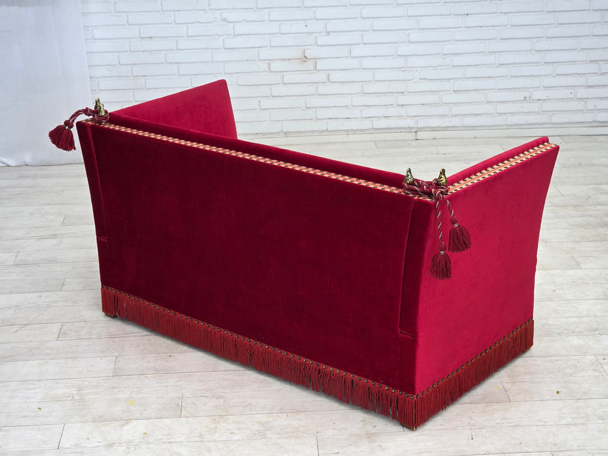 1970s, Danish 2-seater "Spanish" drop arm sofa, furniture velour.