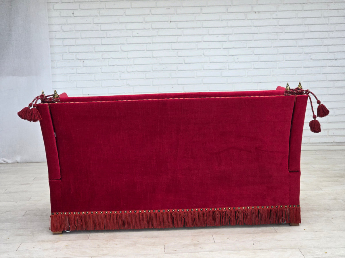 1970s, Danish 2-seater "Spanish" drop arm sofa, furniture velour.