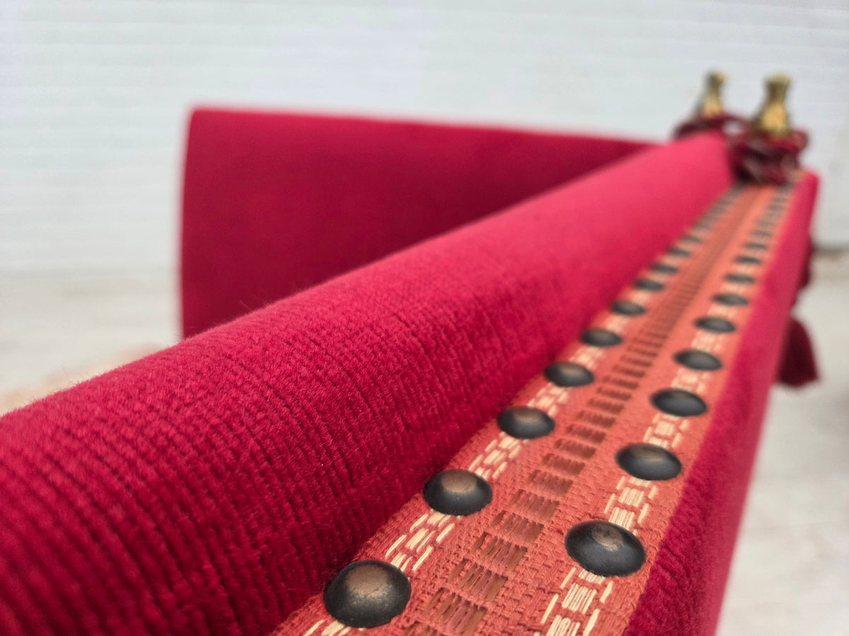1970s, Danish 2-seater "Spanish" drop arm sofa, furniture velour.