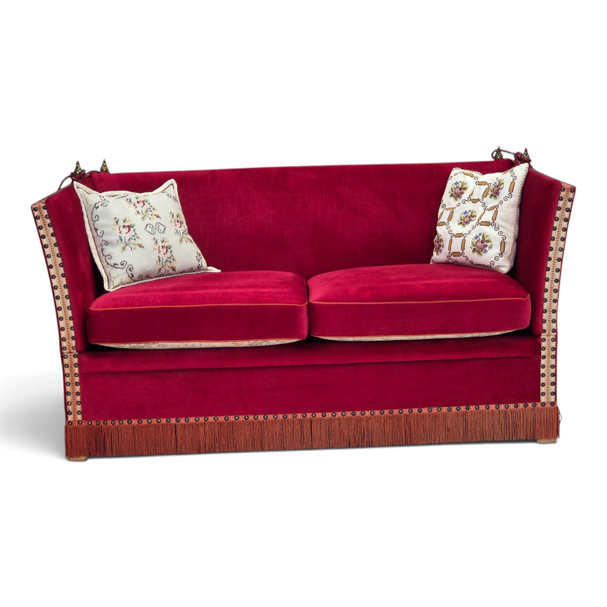 1970s, Danish 2-seater "Spanish" drop arm sofa, furniture velour.