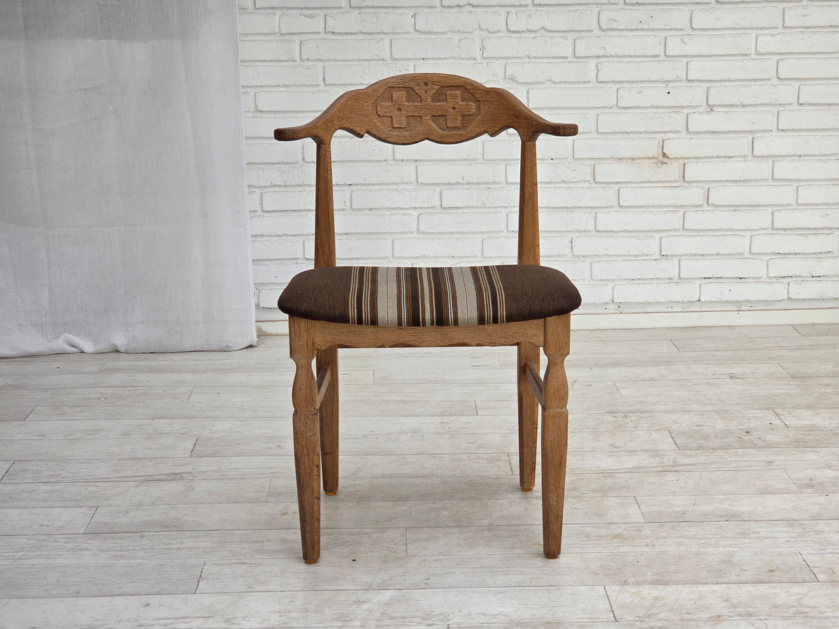 1960s, Danish design by Henning Kjærnulf, set of 4 chairs, wool, oak wood.