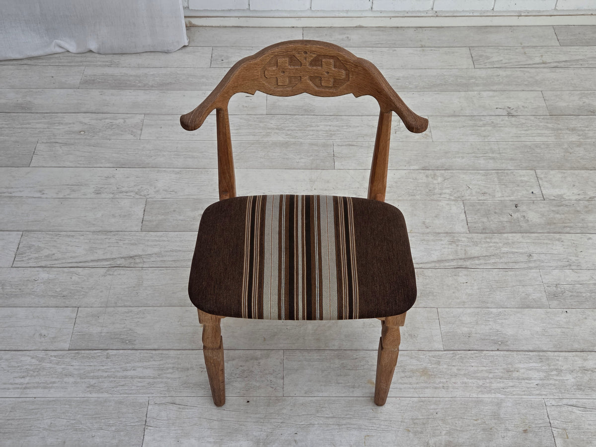 1960s, Danish design by Henning Kjærnulf, set of 4 chairs, wool, oak wood.