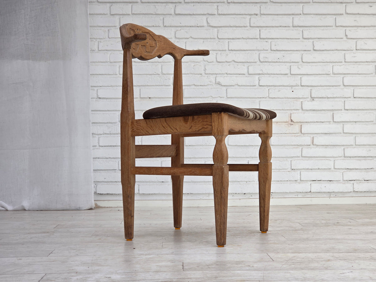 1960s, Danish design by Henning Kjærnulf, set of 4 chairs, wool, oak wood.