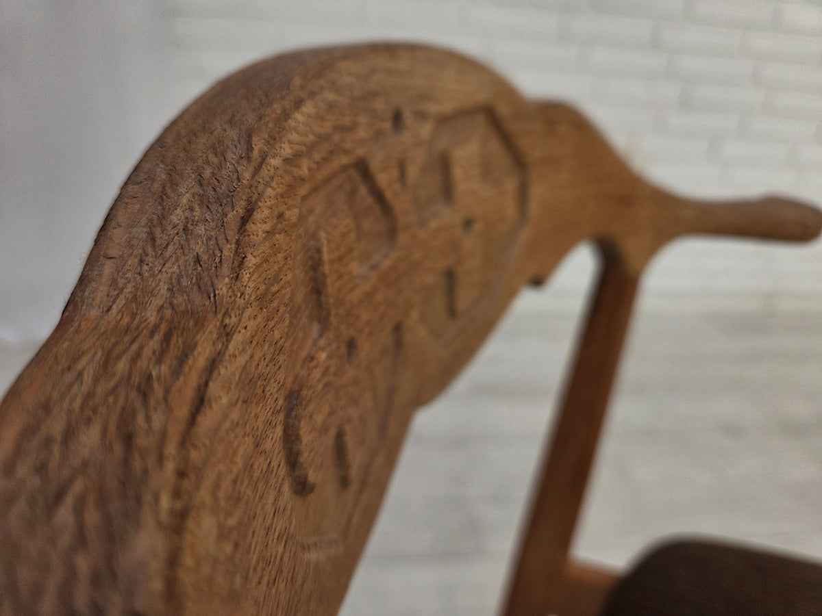 1960s, Danish design by Henning Kjærnulf, set of 4 chairs, wool, oak wood.