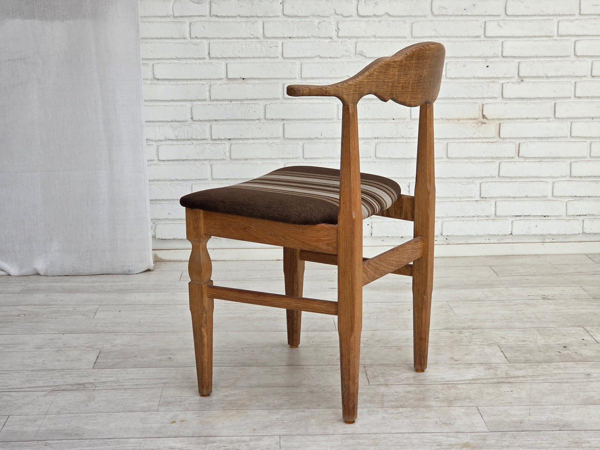 1960s, Danish design by Henning Kjærnulf, set of 4 chairs, wool, oak wood.