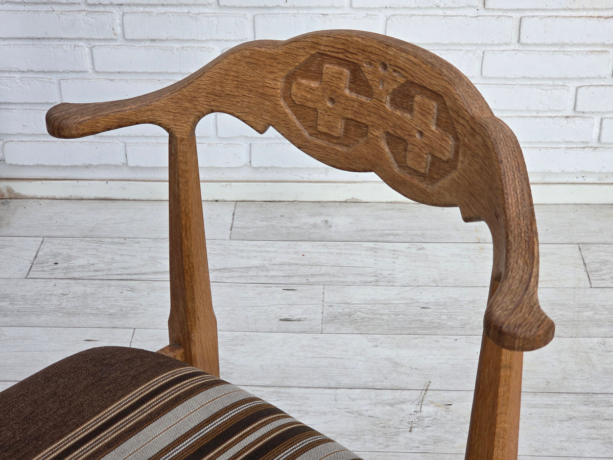 1960s, Danish design by Henning Kjærnulf, set of 4 chairs, wool, oak wood.