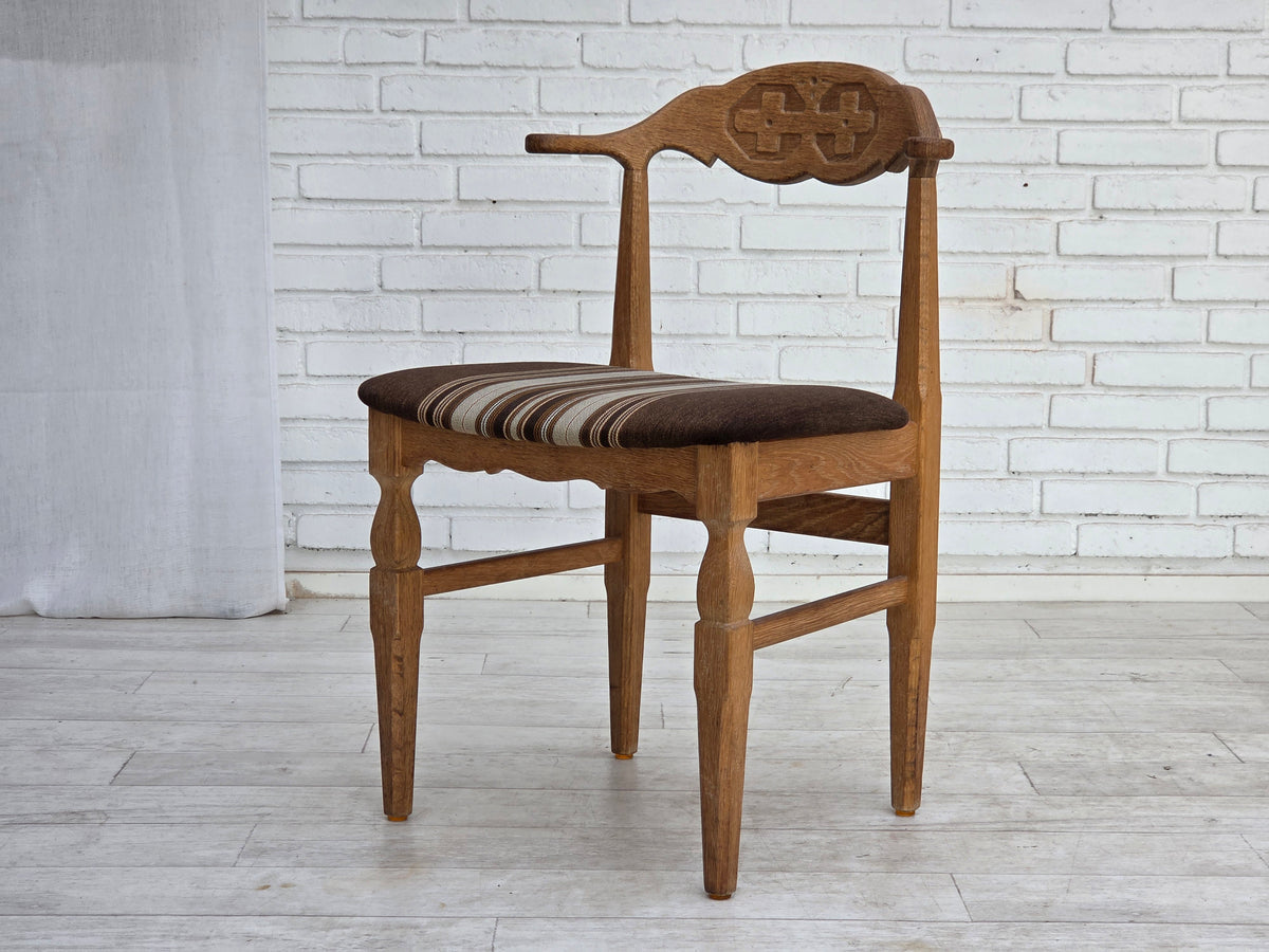 1960s, Danish design by Henning Kjærnulf, set of 4 chairs, wool, oak wood.