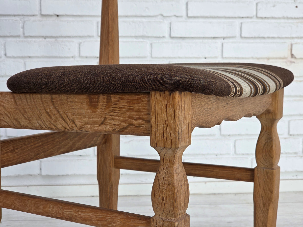 1960s, Danish design by Henning Kjærnulf, set of 4 chairs, wool, oak wood.