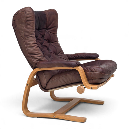 1970s, Scandinavian adjustable armchair, furniture leather, bentwood.